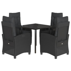 5 pcs conjunto de jantar p/ jardim c/ almofadões vime PE preto H