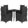 5 pcs conjunto de jantar p/ jardim c/ almofadões vime PE preto 2