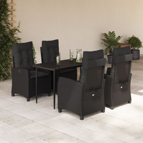 5 pcs conjunto de jantar p/ jardim c/ almofadões vime PE preto D