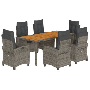 7 pcs conjunto de jantar p/ jardim c/ almofadões vime PE cinza H