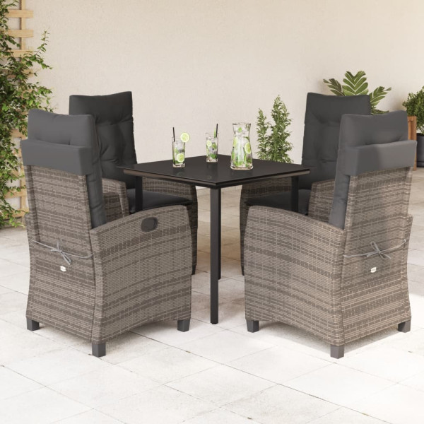 Set comedor de jardín 5 piezas con cojines ratán sintético gris D