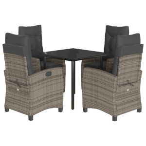 5 pcs conjunto de jantar p/ jardim c/ almofadões vime PE cinza H