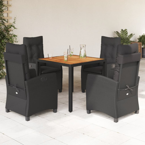 Set de muebles jardín 5 pzas con cojines ratán sintético negro D
