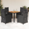Set de muebles jardín 5 pzas con cojines ratán sintético negro 1