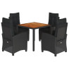 5 pcs conjunto de jantar p/ jardim c/ almofadões vime PE preto 2