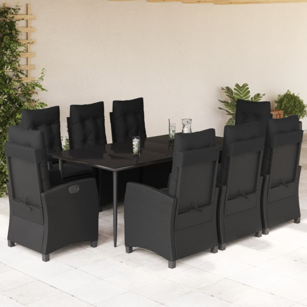 Set de comedor de jardín 9 pzas y cojines ratán sintético negro D