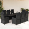Set de comedor de jardín 9 pzas y cojines ratán sintético negro 1