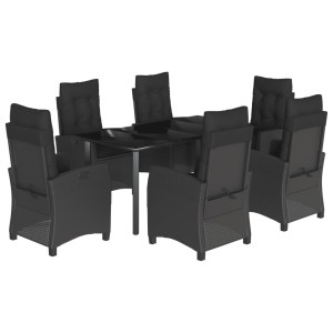 7 pcs conjunto de jantar p/ jardim c/ almofadões vime PE preto H