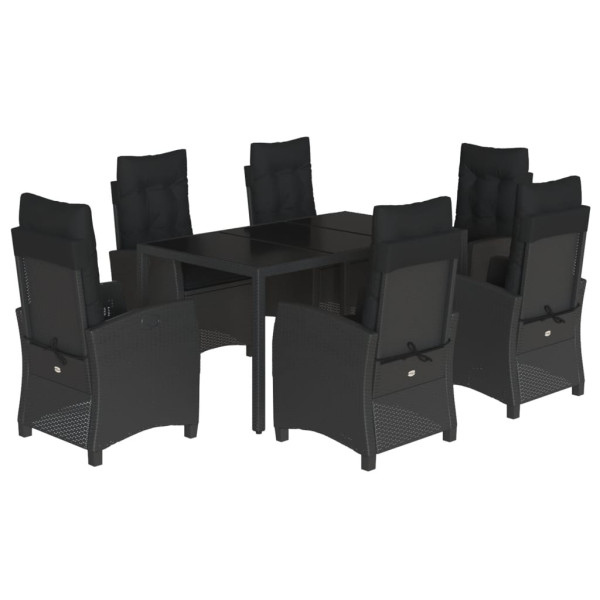 Set de comedor de jardín 7 pzas y cojines ratán sintético negro M 2