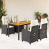 5 pcs conjunto de jantar p/ jardim c/ almofadões vime PE preto 1