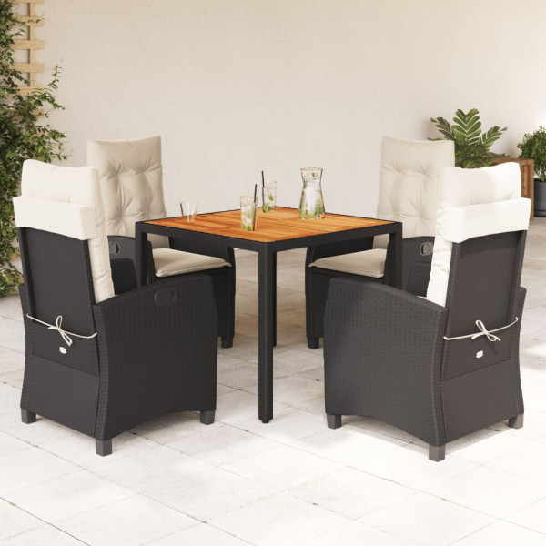 5 pcs conjunto de jantar p/ jardim c/ almofadões vime PE preto D