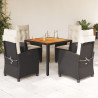 5 pcs conjunto de jantar p/ jardim c/ almofadões vime PE preto 1