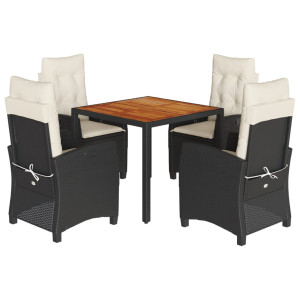 5 pcs conjunto de jantar p/ jardim c/ almofadões vime PE preto H