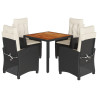 Set de muebles jardín 5 pzas con cojines ratán sintético negro 2