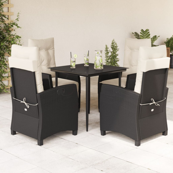 Set de muebles jardín 5 pzas con cojines ratán sintético negro D
