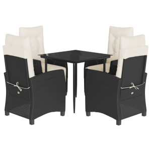 5 pcs conjunto de jantar p/ jardim c/ almofadões vime PE preto H