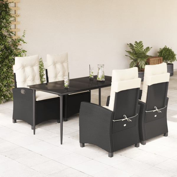 5 pcs conjunto de jantar p/ jardim c/ almofadões vime PE preto D