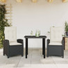 Set comedor de jardín 3 pzas con cojines ratán sintético negro 1