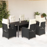 Set de comedor de jardín 7 pzas y cojines ratán sintético negro 1