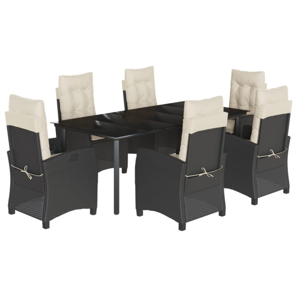 Set de comedor de jardín 7 pzas y cojines ratán sintético negro M 2