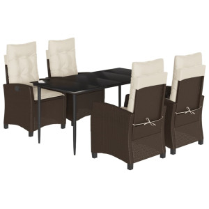 5 pcs conjunto jantar p/ jardim c/ almofadões vime PE castanho H