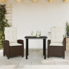 Set comedor de jardín 3 piezas y cojines ratán sintético marrón 1