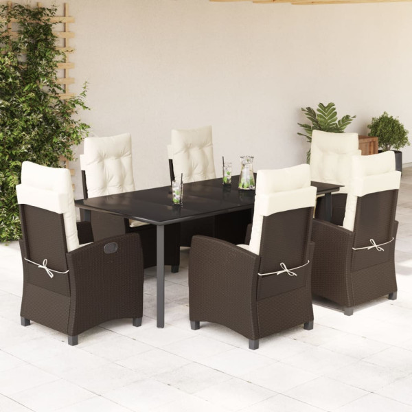 Set comedor de jardín 7 pzas con cojines ratán sintético marrón D