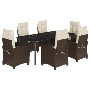 7 pcs conjunto jantar p/ jardim c/ almofadões vime PE castanho H