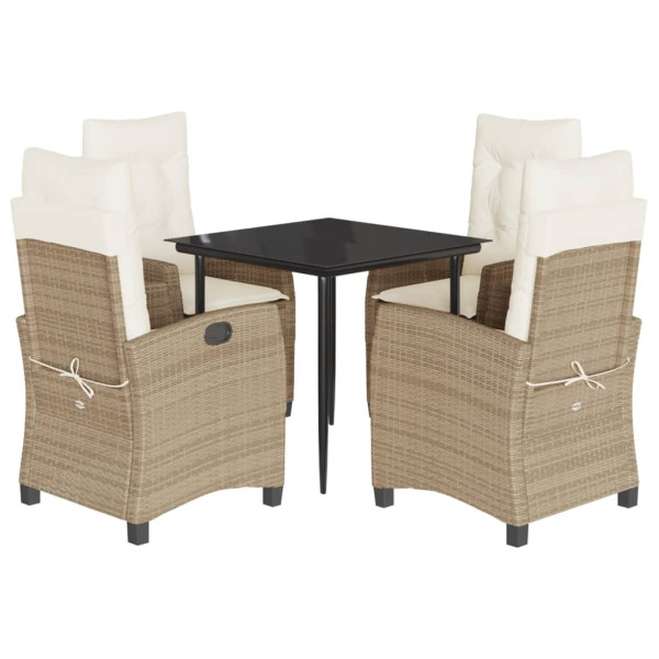 Set comedor de jardín 5 pzas con cojines ratán sintético beige M 2