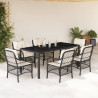 Set de comedor de jardín 7 pzas y cojines ratán sintético negro 1