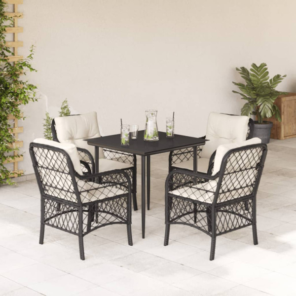 5 pcs conjunto de jantar p/ jardim c/ almofadões vime PE preto D