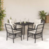 5 pcs conjunto de jantar p/ jardim c/ almofadões vime PE preto 1
