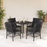 5 pcs conjunto de jantar p/ jardim c/ almofadões vime PE preto 1