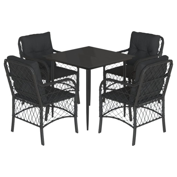 5 pcs conjunto de jantar p/ jardim c/ almofadões vime PE preto M 2