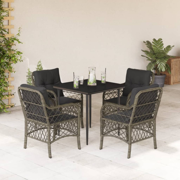 Set comedor de jardín 5 piezas con cojines ratán sintético gris D