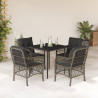 Set comedor de jardín 5 piezas con cojines ratán sintético gris 1