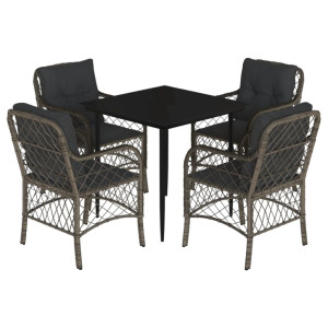 5 pcs conjunto de jantar p/ jardim c/ almofadões vime PE cinza H