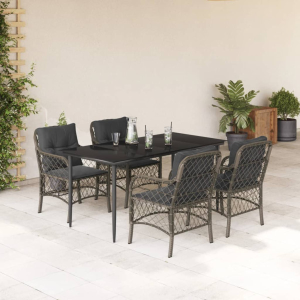 Set comedor de jardín 5 piezas con cojines ratán sintético gris D
