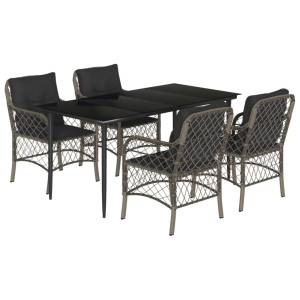 5 pcs conjunto de jantar p/ jardim c/ almofadões vime PE cinza H