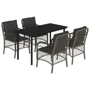 5 pcs conjunto de jantar p/ jardim c/ almofadões vime PE cinza H