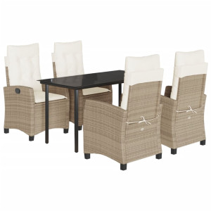 5 pcs conjunto de jantar p/ jardim com almofadões vime PE bege H