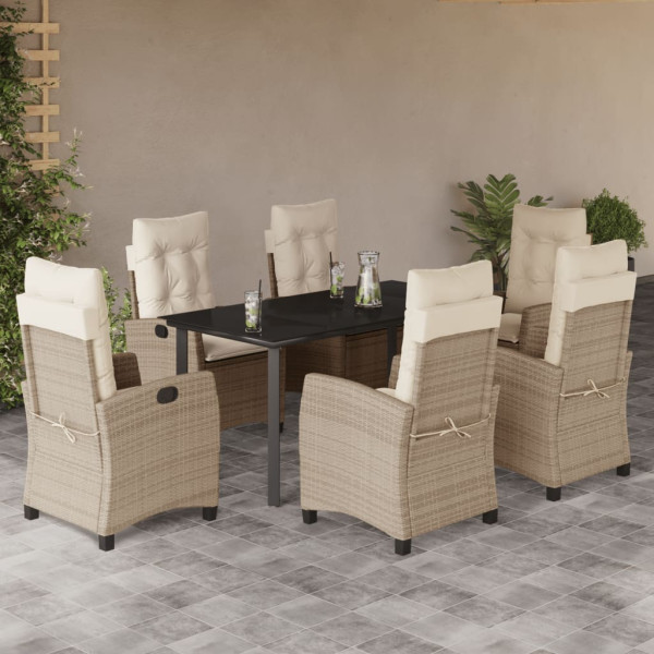 Set comedor de jardín 7 pzas con cojines ratán sintético beige D