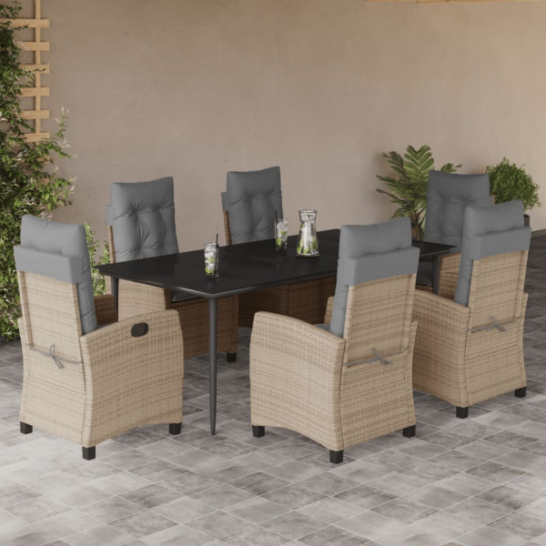 Set comedor de jardín 7 pzas con cojines ratán sintético beige D