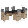 Set comedor de jardín 7 pzas con cojines ratán sintético beige 2