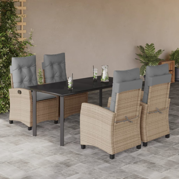 Set comedor de jardín 5 pzas con cojines ratán sintético beige D