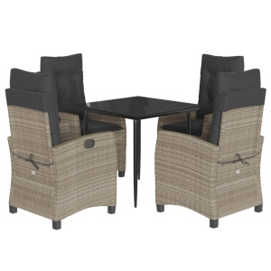 5 pcs conjunto de jantar p/ jardim c/ almofadões cinzento claro H