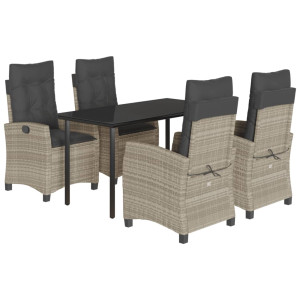 5 pcs conjunto de jantar p/ jardim c/ almofadões cinzento claro H