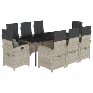 9 pcs conjunto de jantar p/ jardim c/ almofadões cinzento claro H