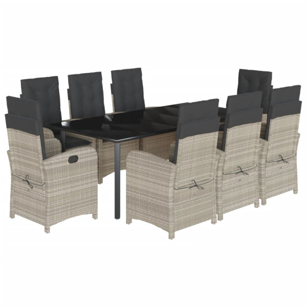 Set comedor de jardín 9 pzas cojines ratán sintético gris claro M 2