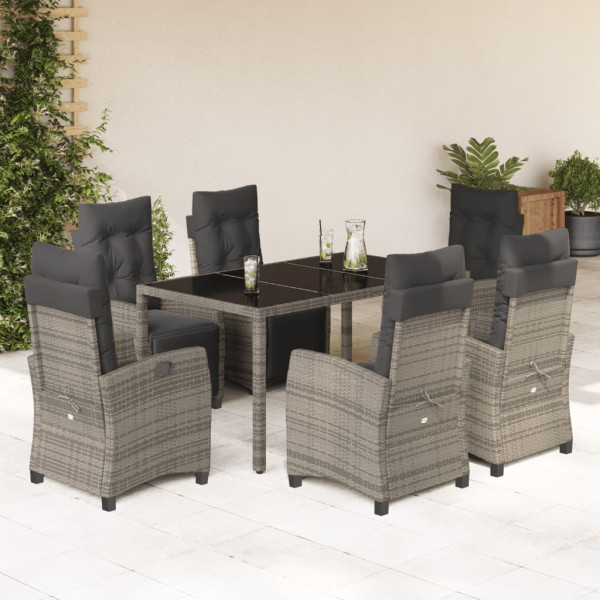 Set comedor jardín 7 pzas y cojines ratán sintético gris D